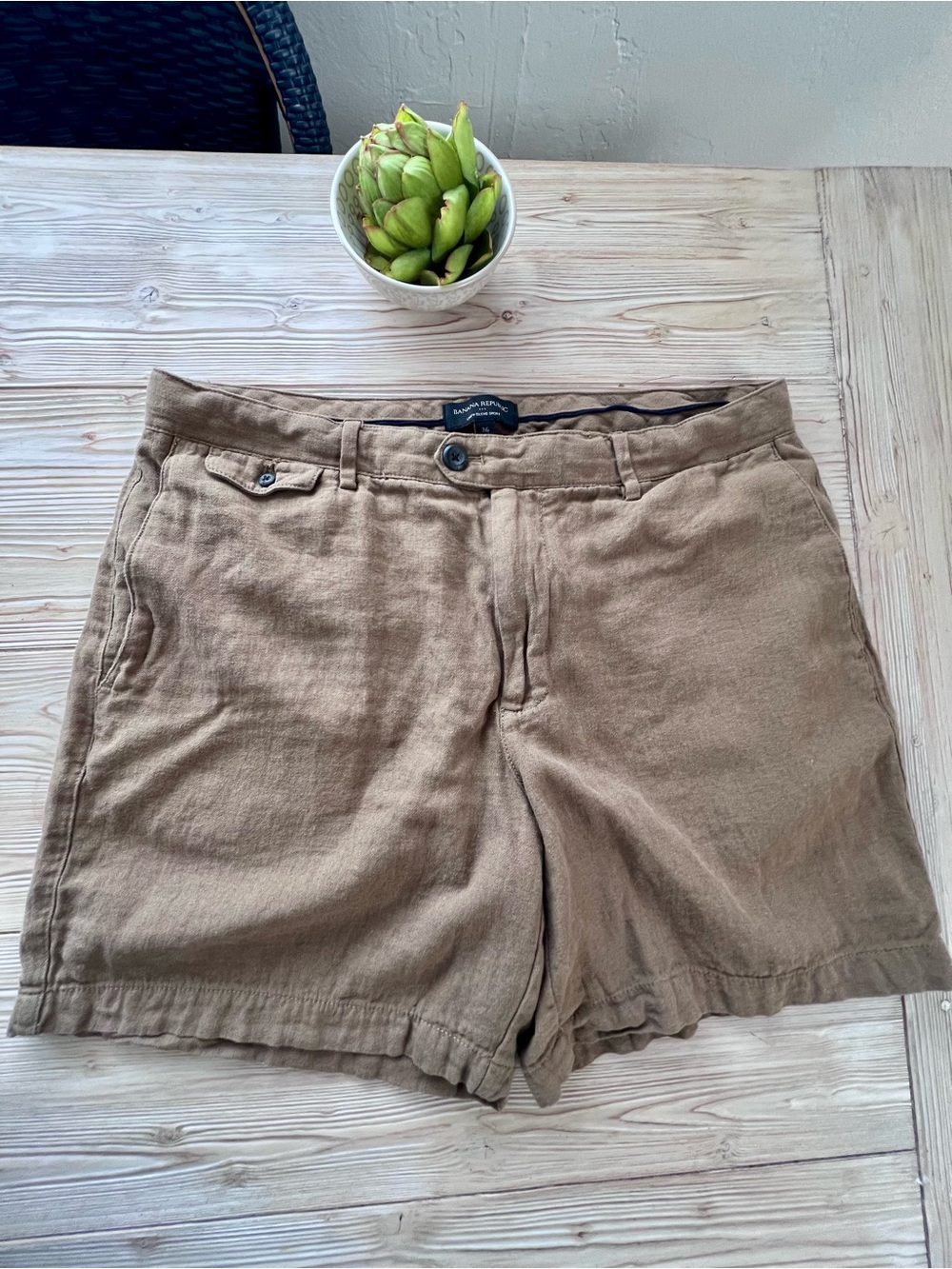 Banana Republic Factory Linen Blend Shorts Men’s 36 Brown Flat Front Casual